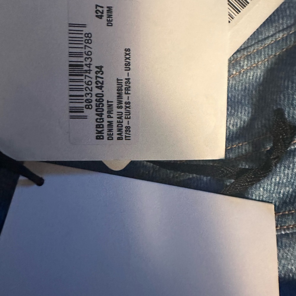 Balmain Blue Denim-Print Bandeau One-Piece Swimsuit - Picture 8 of 16